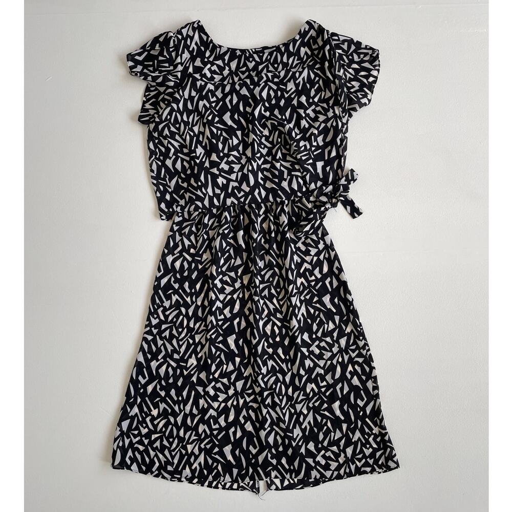 Vtg 80s Black + White Sheer Geometric Dress · MISS OOPS · Memphis Design